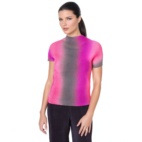 High Neck Short Sleeve Crinkle Top - T453